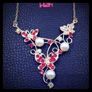 Red and Gold Betsey Johnson Butterfly Necklace